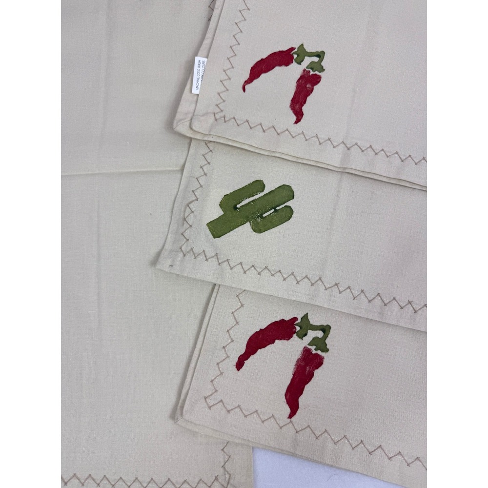 4 Piece Hand Painted Cotton Napkin Set Chili Cactus Southwest Kitchen‎ Decor - Picture 3 of 6
